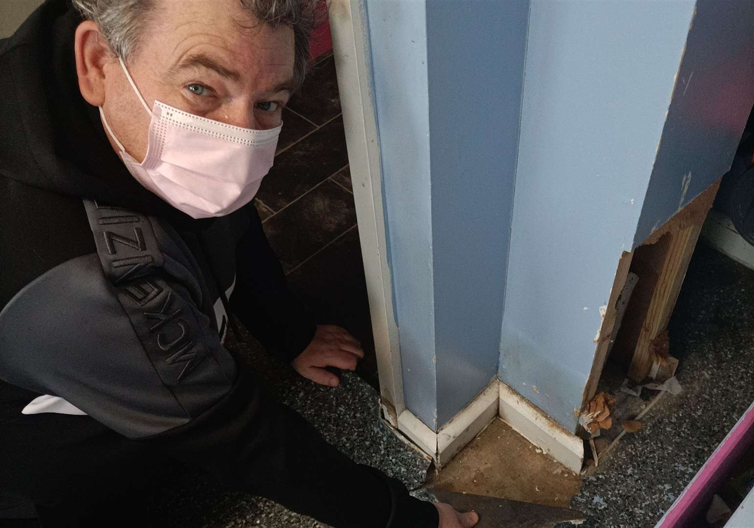 The mould under the flooring in Leslie Kemp's flat. Picture: Leslie Kemp