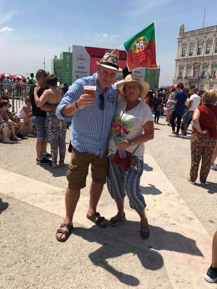 Mr Harris with his wife, Chris, in Lisbon