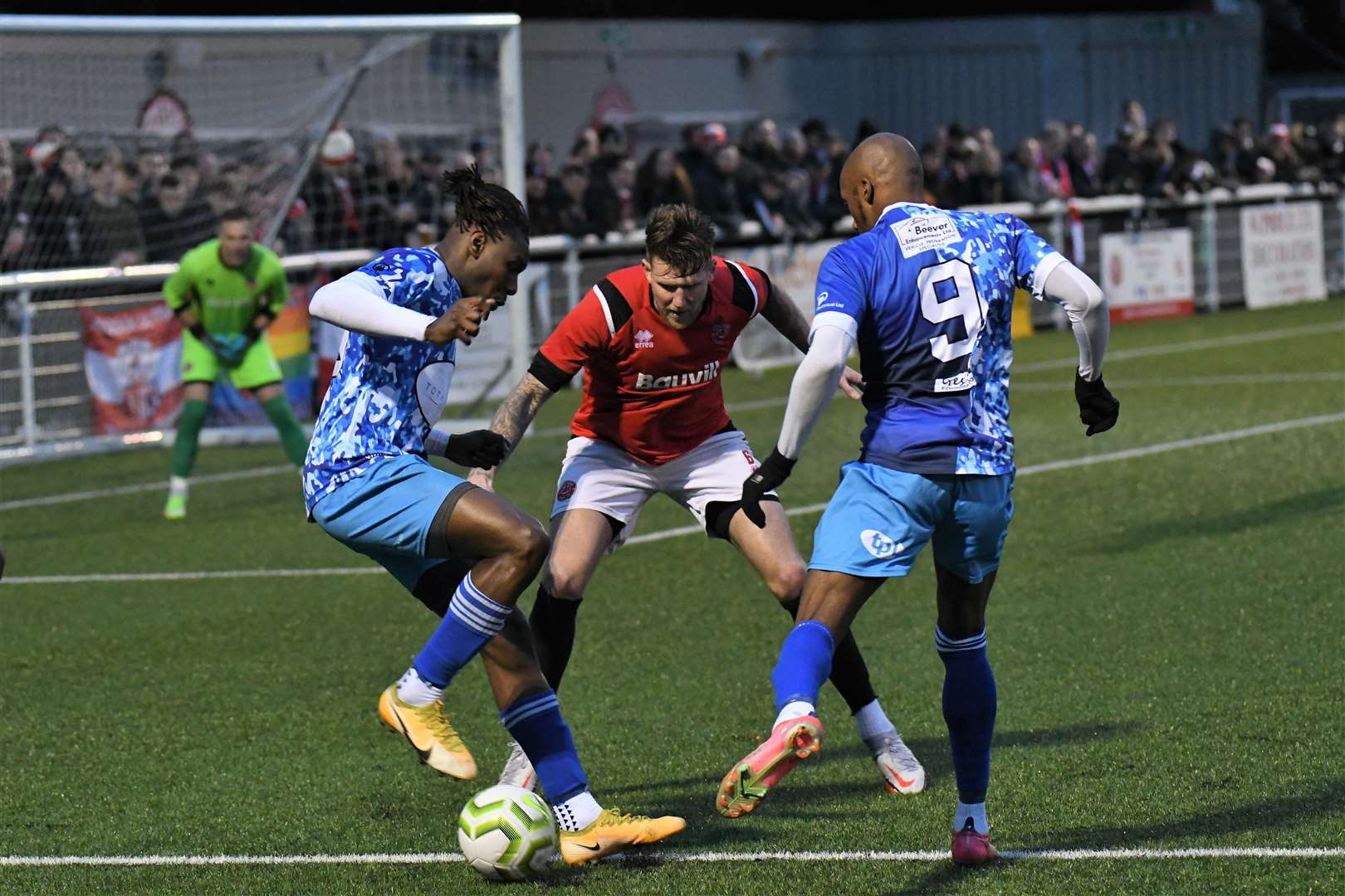 Sheppey looking for a way past Chatham's new defensive signing Dean Beckwith Picture: Marc Richards (54052187)