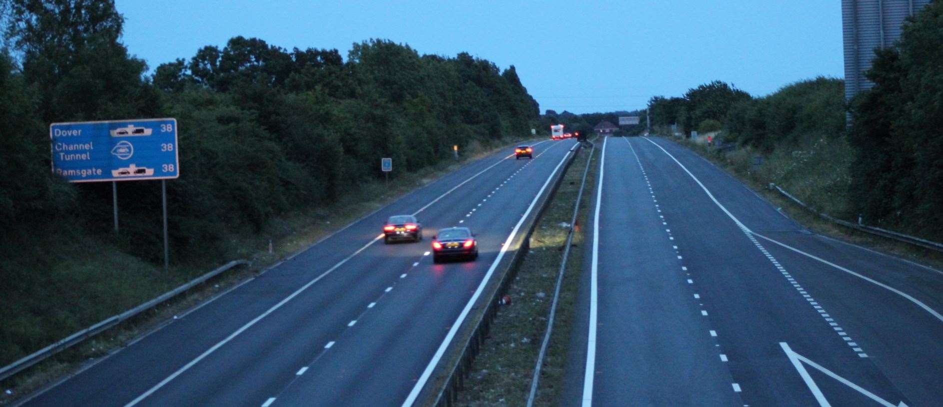 One lane is close on the London bound M2. Stock photo