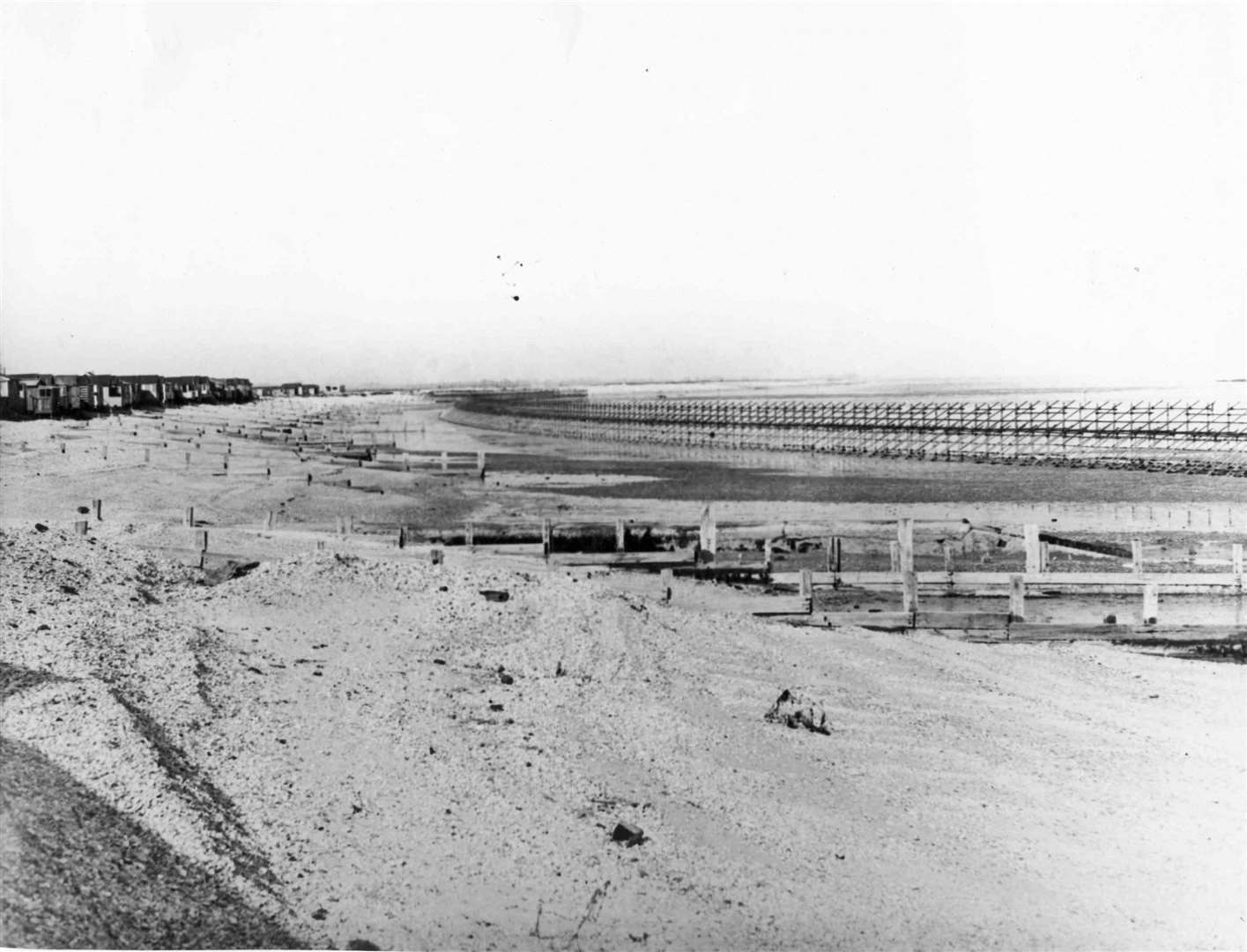 This was the coast during wartime in Seasalter, near Whitstable, with the Admiralty scaffolding lining the waterline