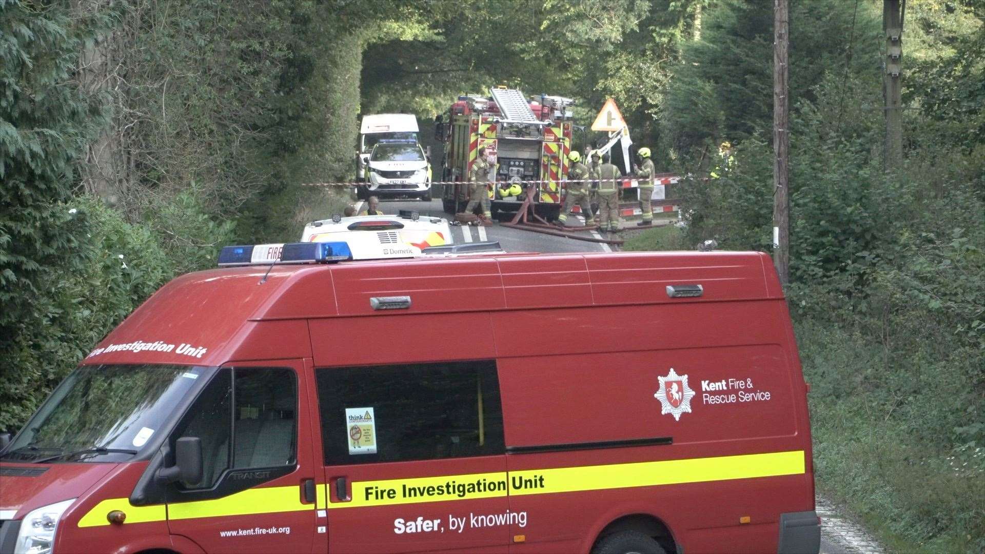 Firefighters at the scene of the explosion, in which Charlane Burvill tragically sustained fatal injuries