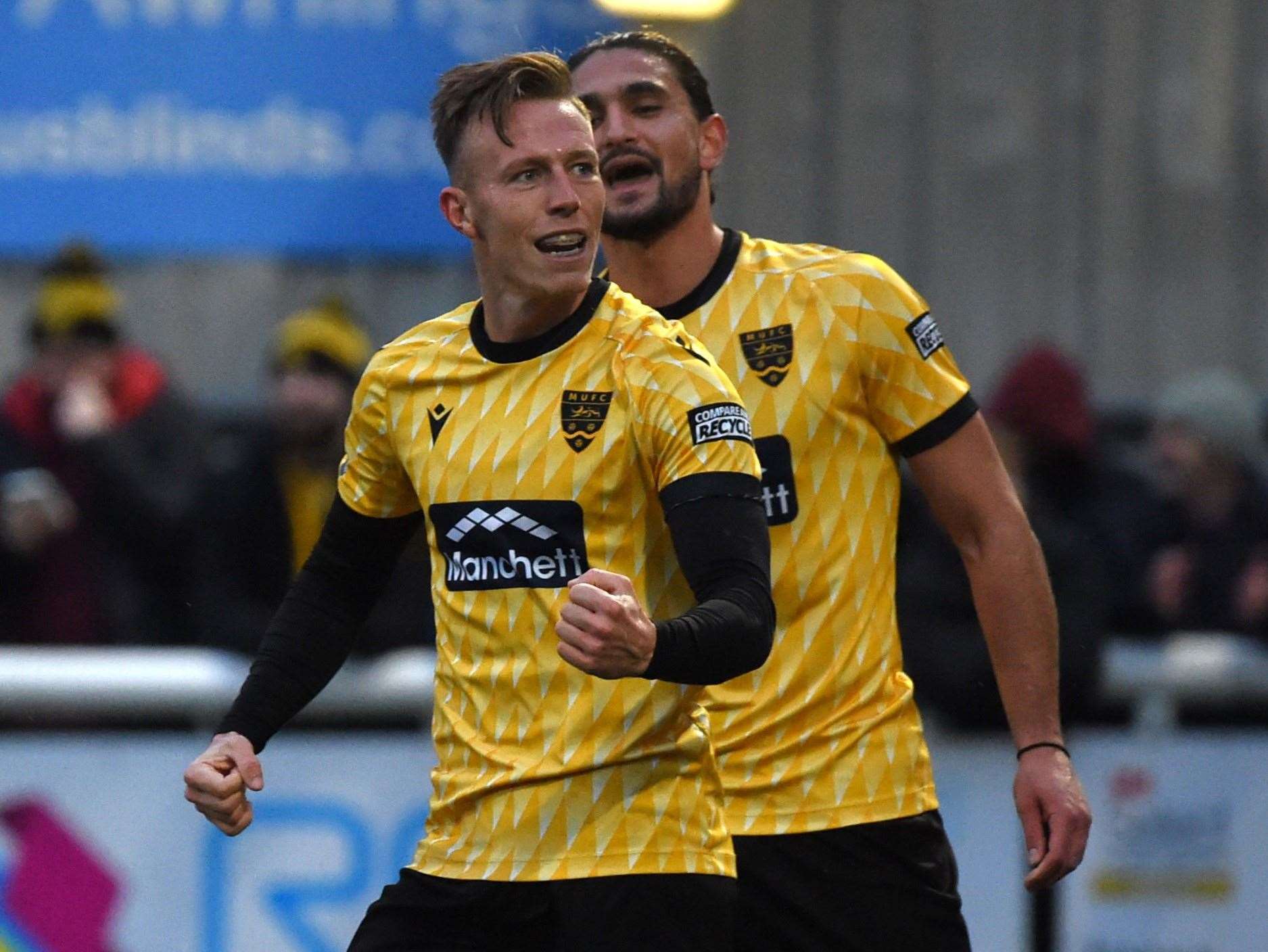 Sam Corne doubled Maidstone’s lead from the penalty spot as Tonbridge Angels were beaten 2-0 on New Year’s Day Picture: Steve Terrell