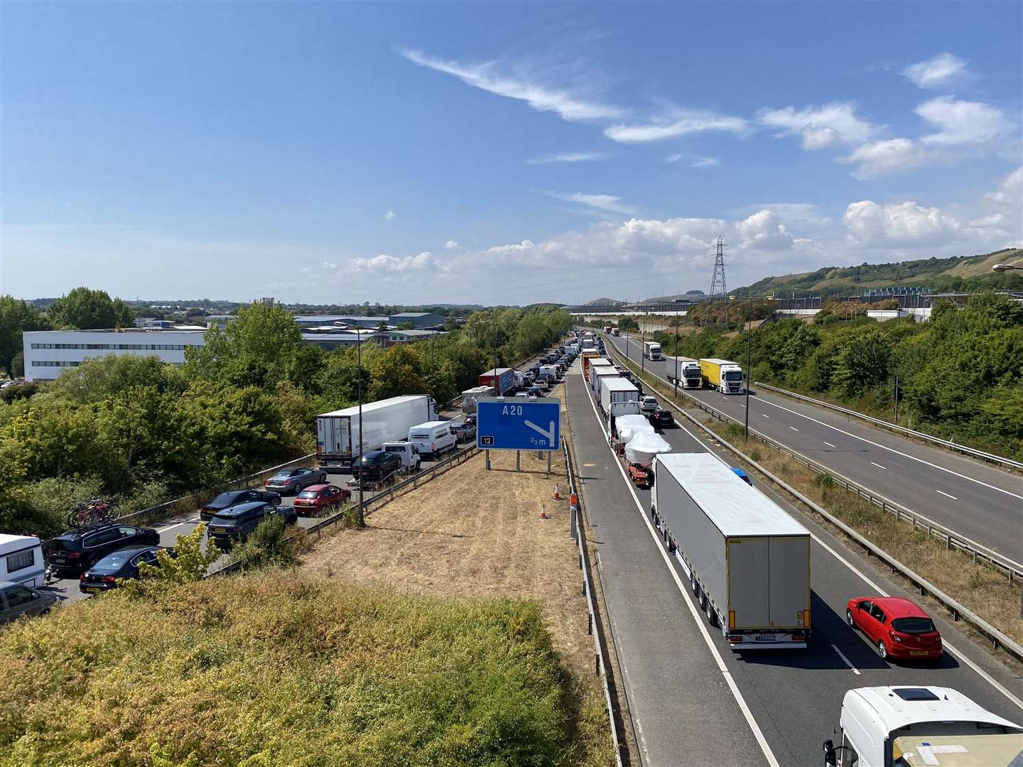 Traffic queues at the Eurotunnel terminal