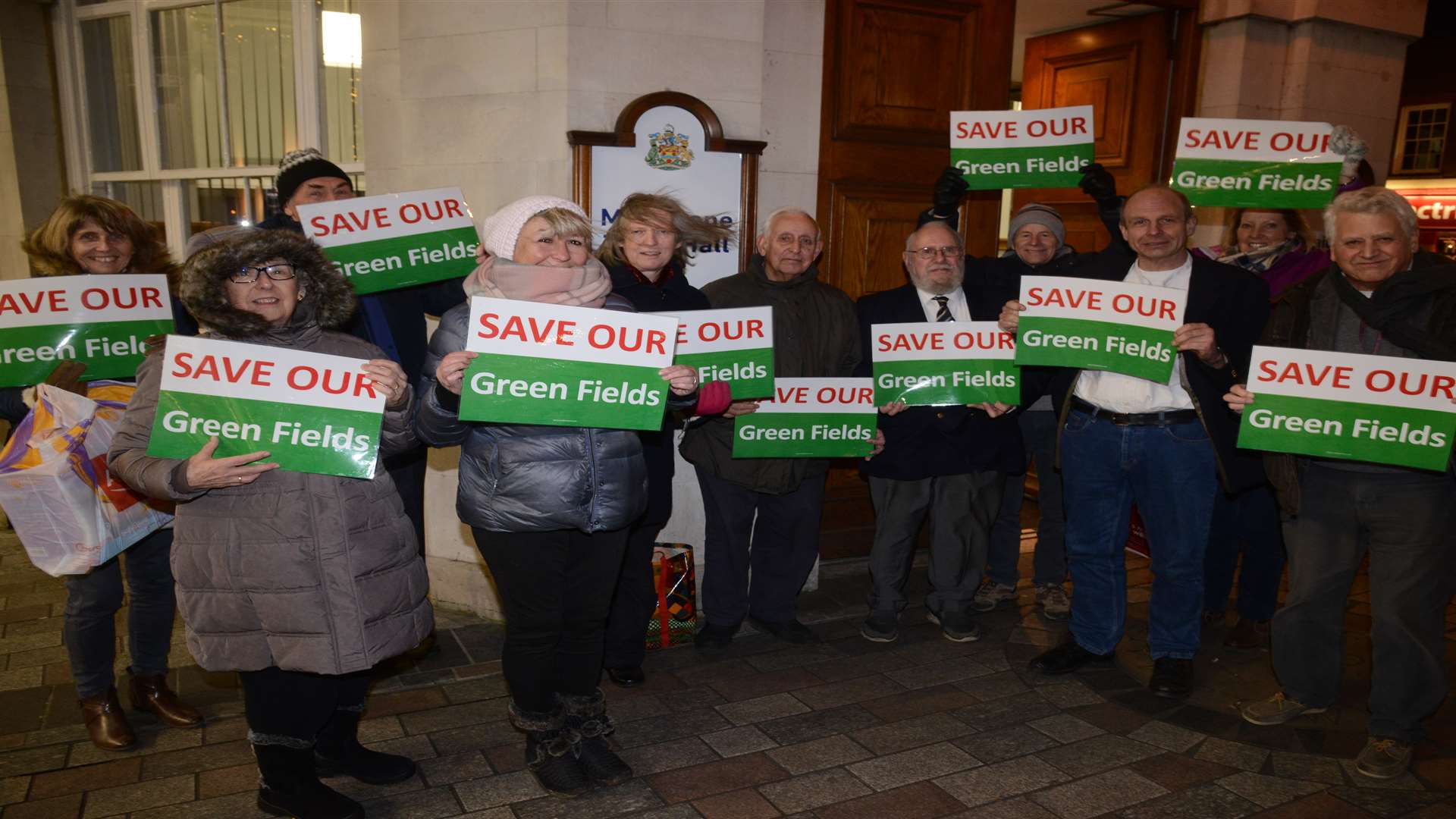 Protesters outside the Town Hall