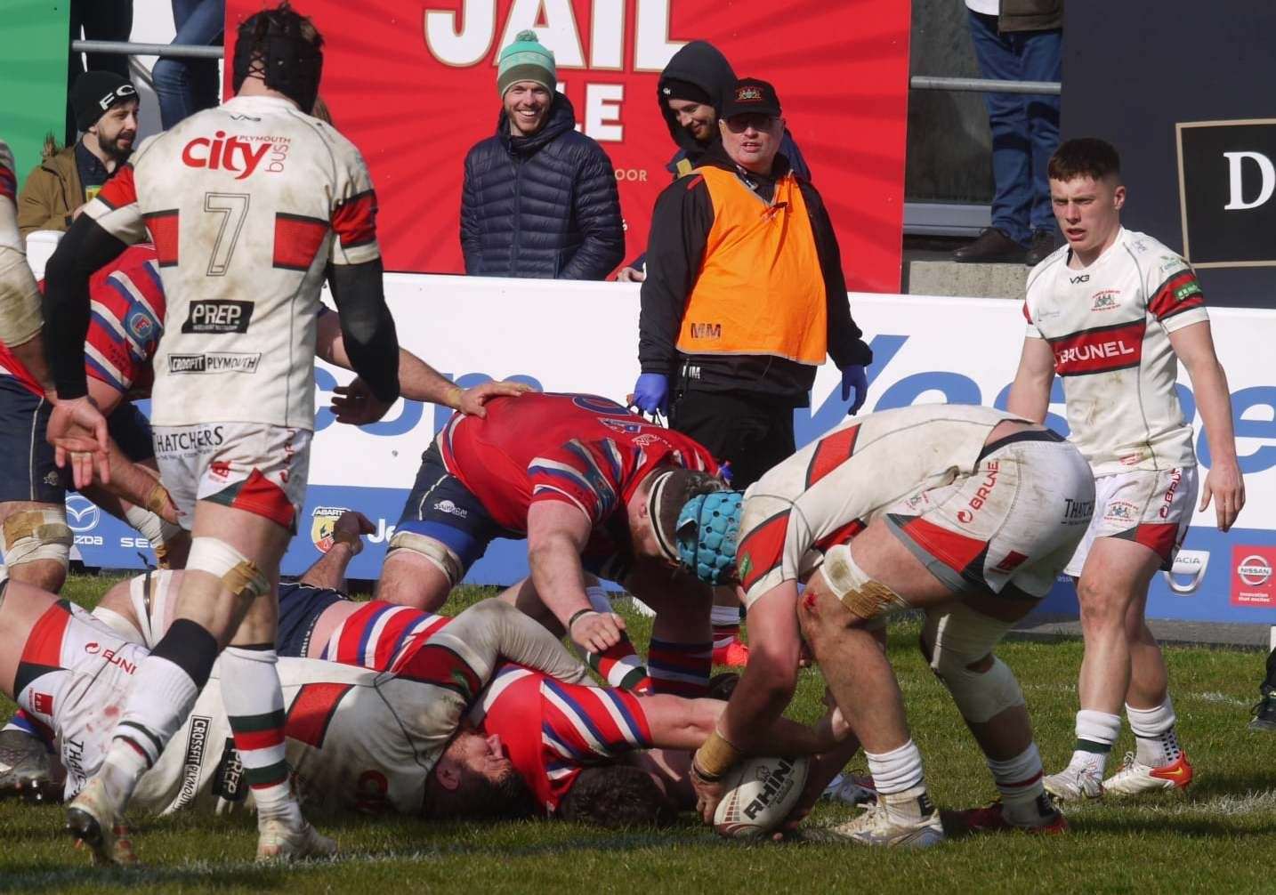 Tonbridge Juddians' Ryan Jackson gets stuck in against Plymouth Albion. Picture: Adam Hookway