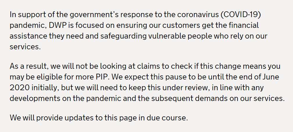 A message to PIP claimants explaining the delay in the review (PA)