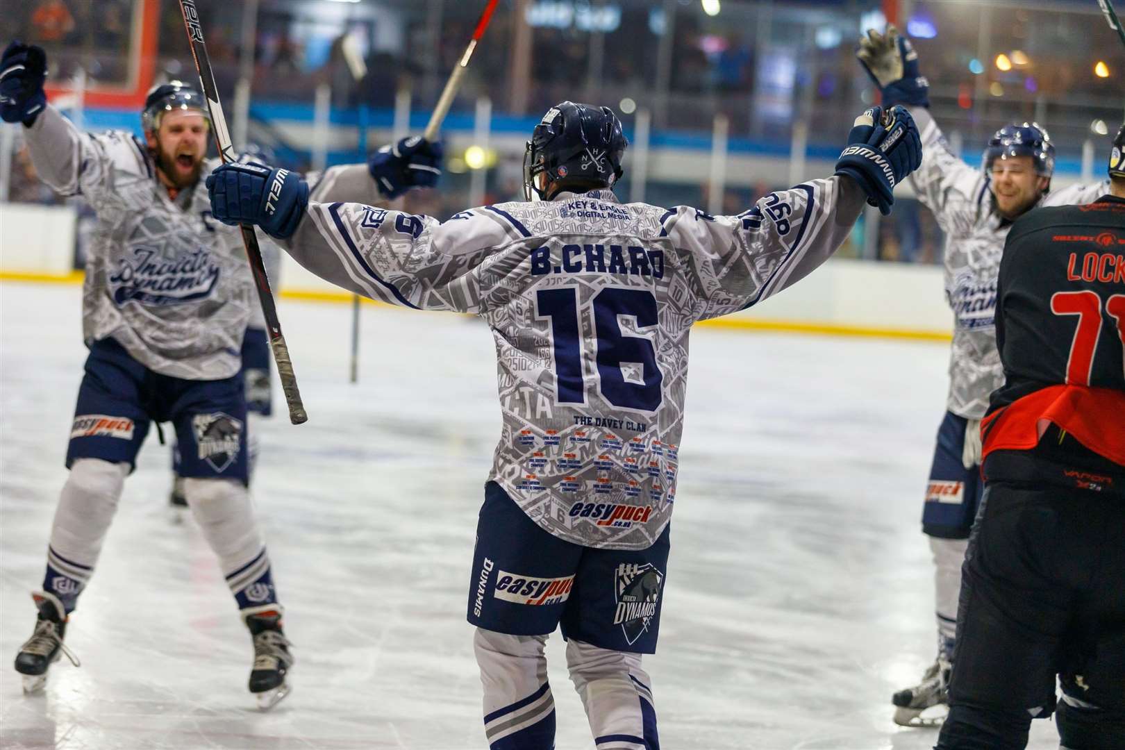 Brandon Chard goal celebration as Invicta Dynamos beat Solent Devils Picture: David Trevallion