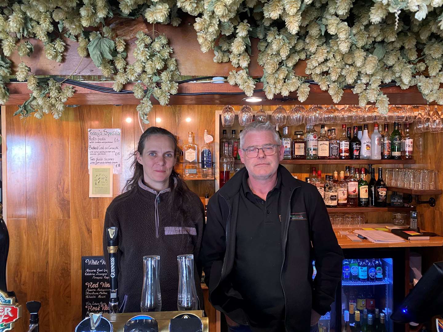 Landlords of The Three Horseshoes in Hernhill, Laura George and Maurice 'Mossy' O'Flynn