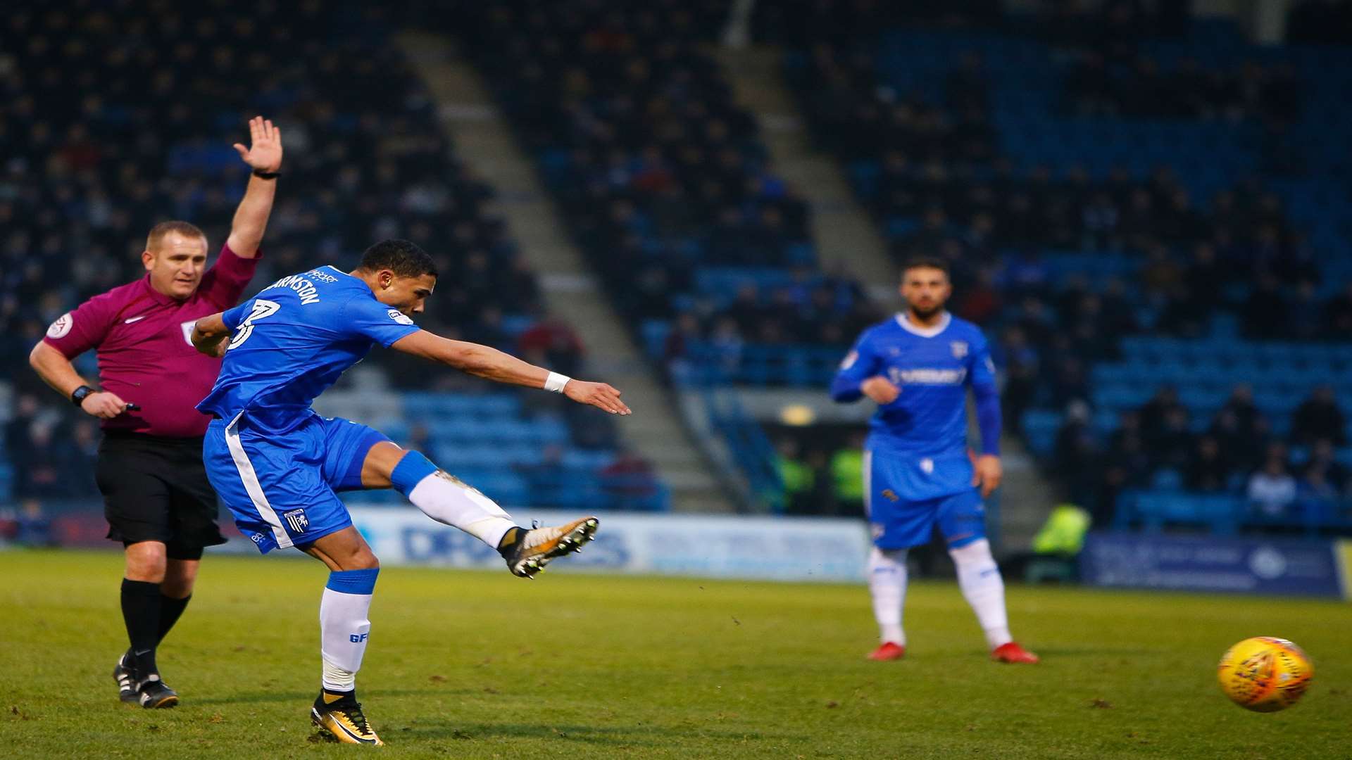 Bradley Garmston draws Gills level with a free-kick Picture: Andy Jones