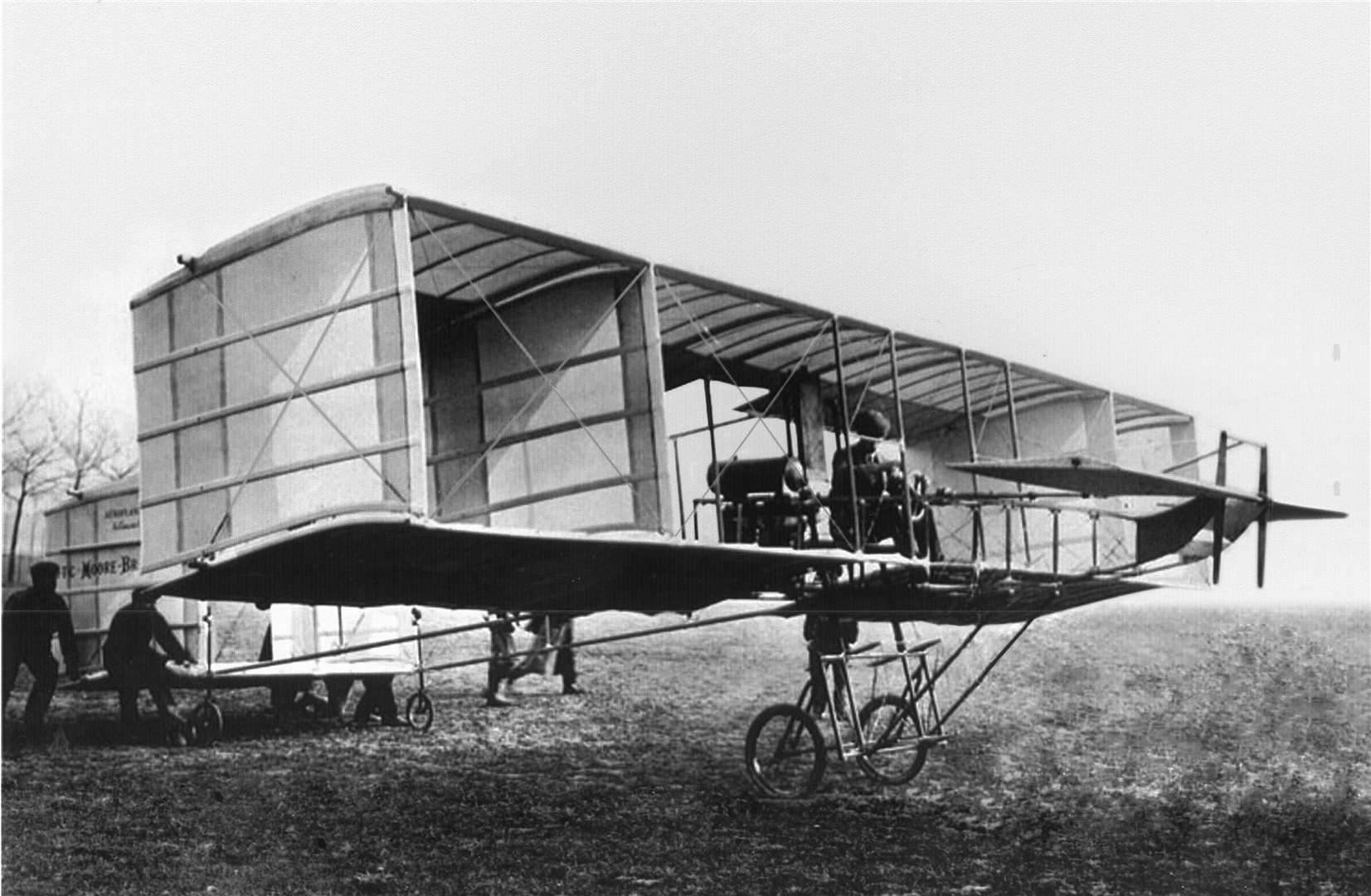 John Moore-Brabazon taking off for the very flight in Great Britain by a British aviator in his French built Voisin 'Pusher' biplane called Bird of Passage on Shell Beach, May 2, 1909. Picture: Colin Harvey