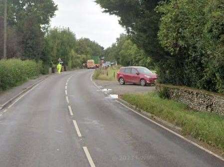 The A251 was shut after a car hit a wall in Badlesmere. Picture: Google