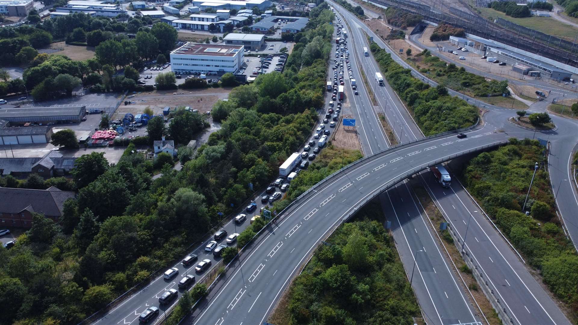 Cars were pictured lining the M20 at Junction 13 Folkestone. Picture: Paul Goodburn