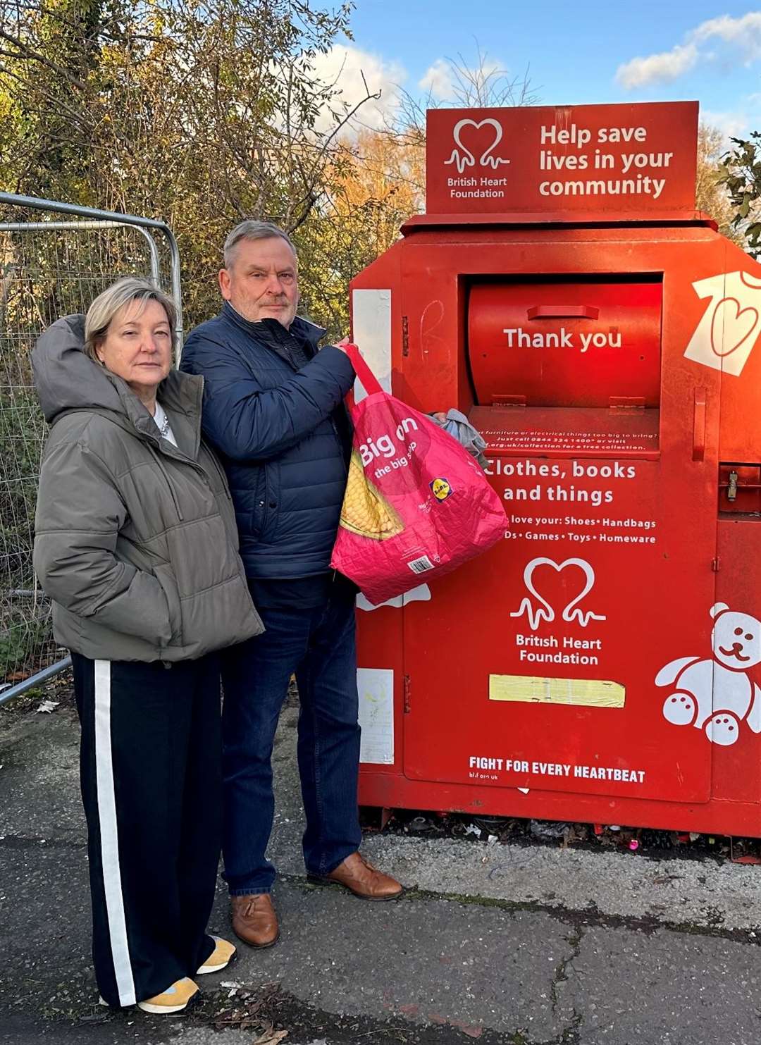 Susan and Phil Cowdery were shocked to receive a £500 fine for fly-tipping for dropping off their donations