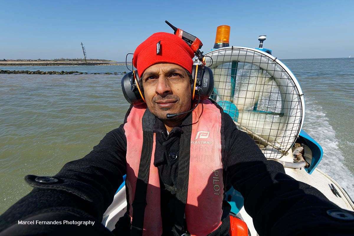 Marcel Fernandes riding on the hovercraft. Picture: Marcel Fernandes