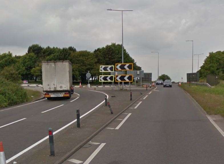 The crash happened near the Duke of York roundabout on the A2 in Dover. Picture: Google.