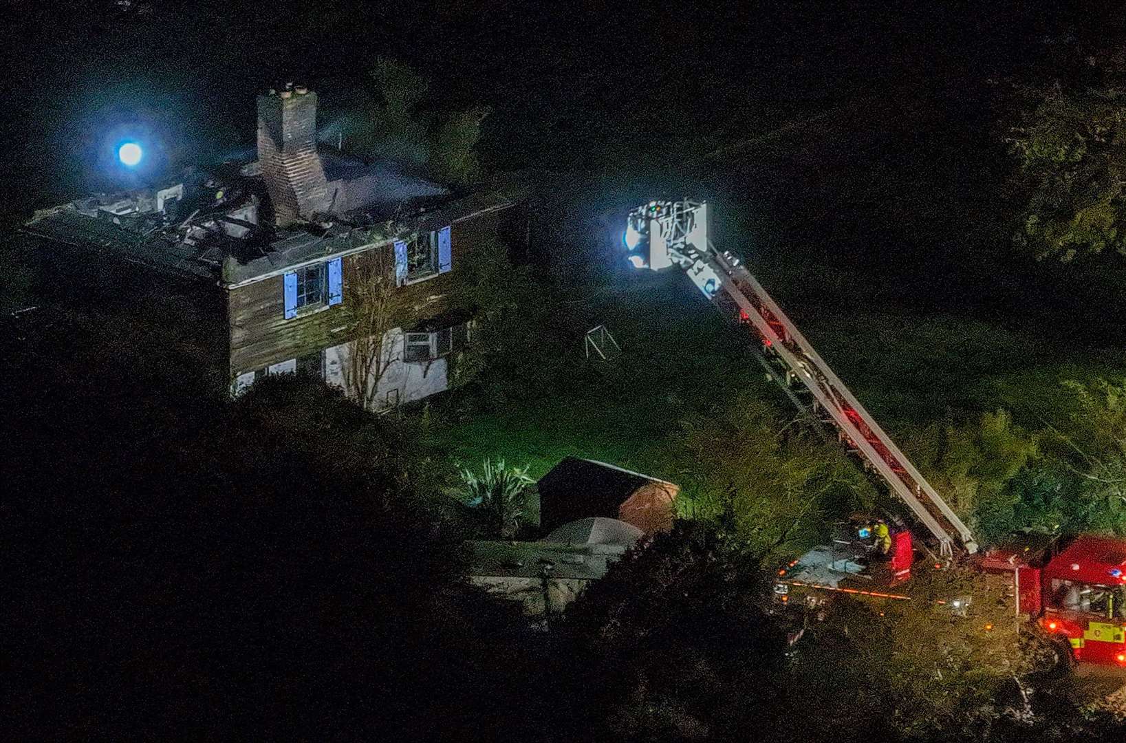 Pictures show the house in Yelsted Lane, Boxley, has been heavily damaged, with much of its roof destroyed by the fire. Pic: UKNIP