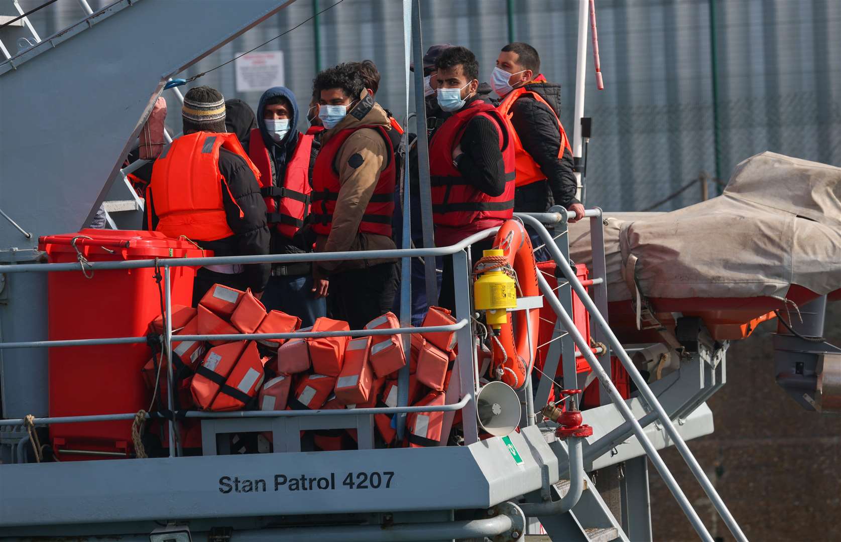 The Royal Navy pictured in Dover dealing with asylum seekers after Boris Johnson handed over control of the asylum crisis to the navy. Picture: UKNIP