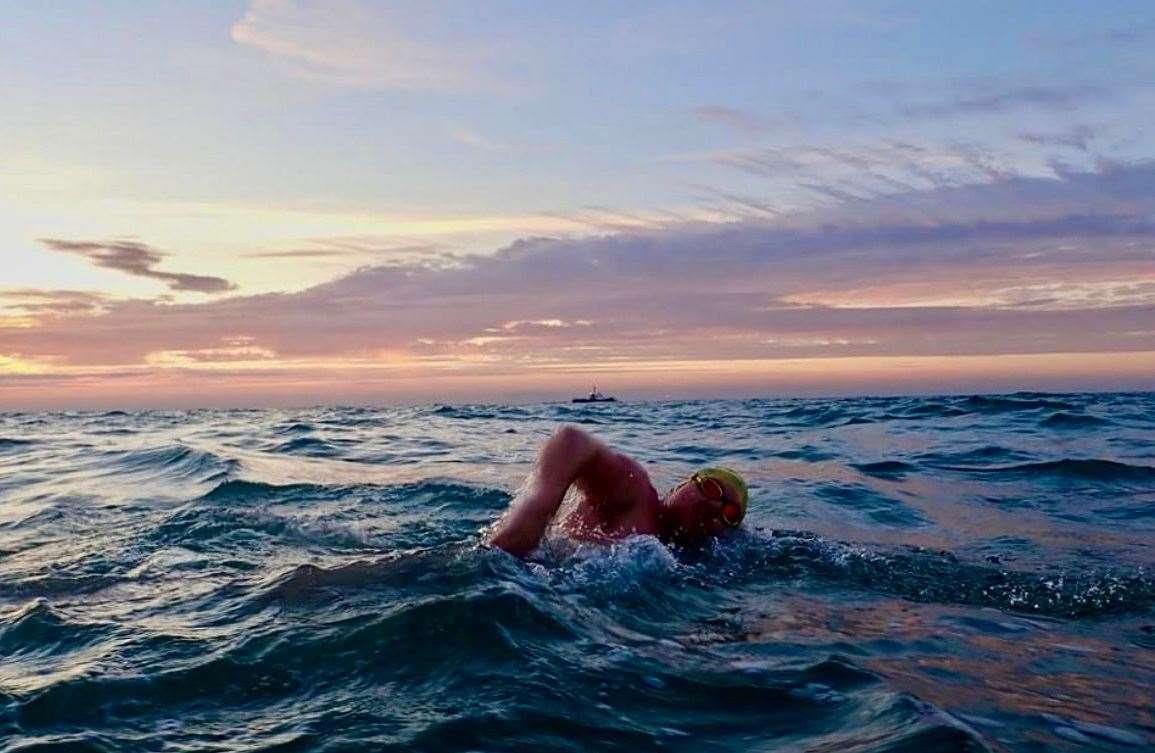 James Bell in action swimming the English Channel to France.