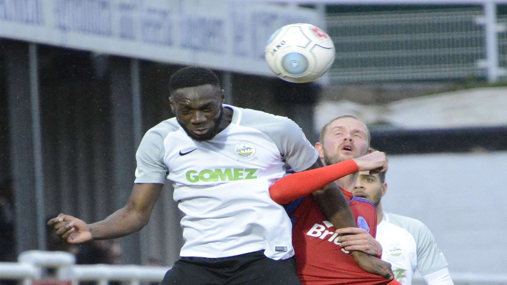 Manny Parry challenges for the ball. Picture: Paul Amos