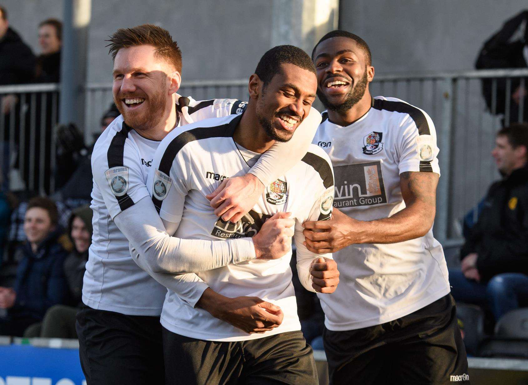 Danny Mills (centre) scored the only goal at Eastbourne Picture: Andy Payton