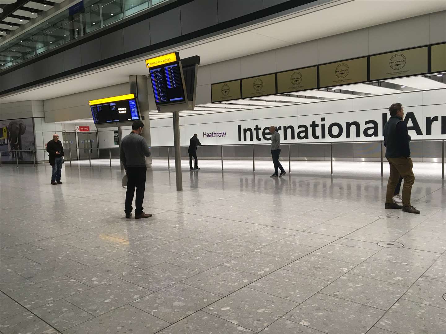 The empty arrivals concourse at Terminal 5 of Heathrow airport (Heather Clifton/PA)