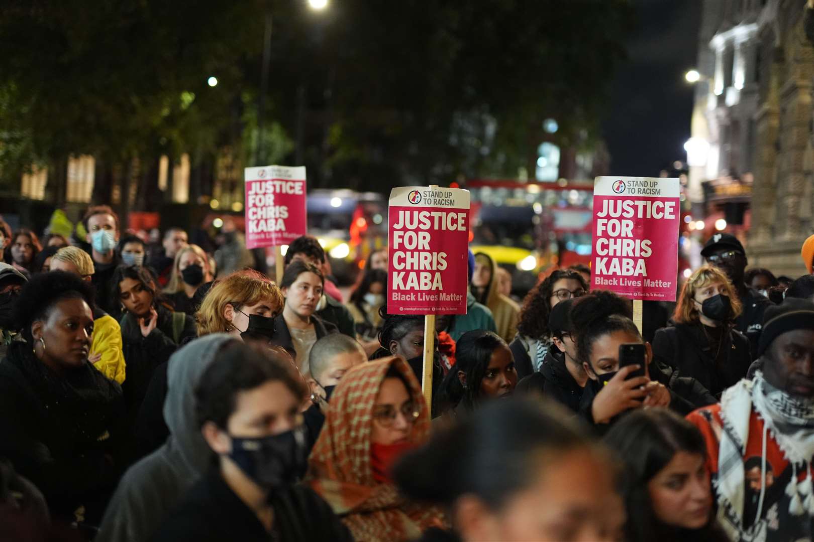 People demonstrate outside the Old Bailey in central London on Monday (Jordan Pettitt/PA)