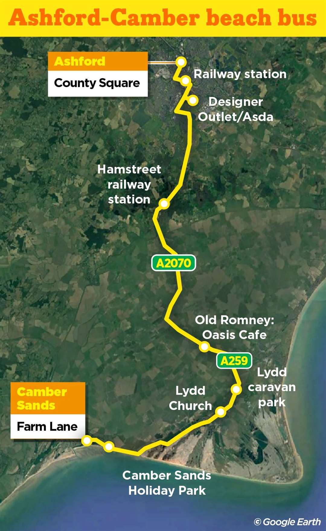 The 500 service will take passengers from Ashford to Camber Sands