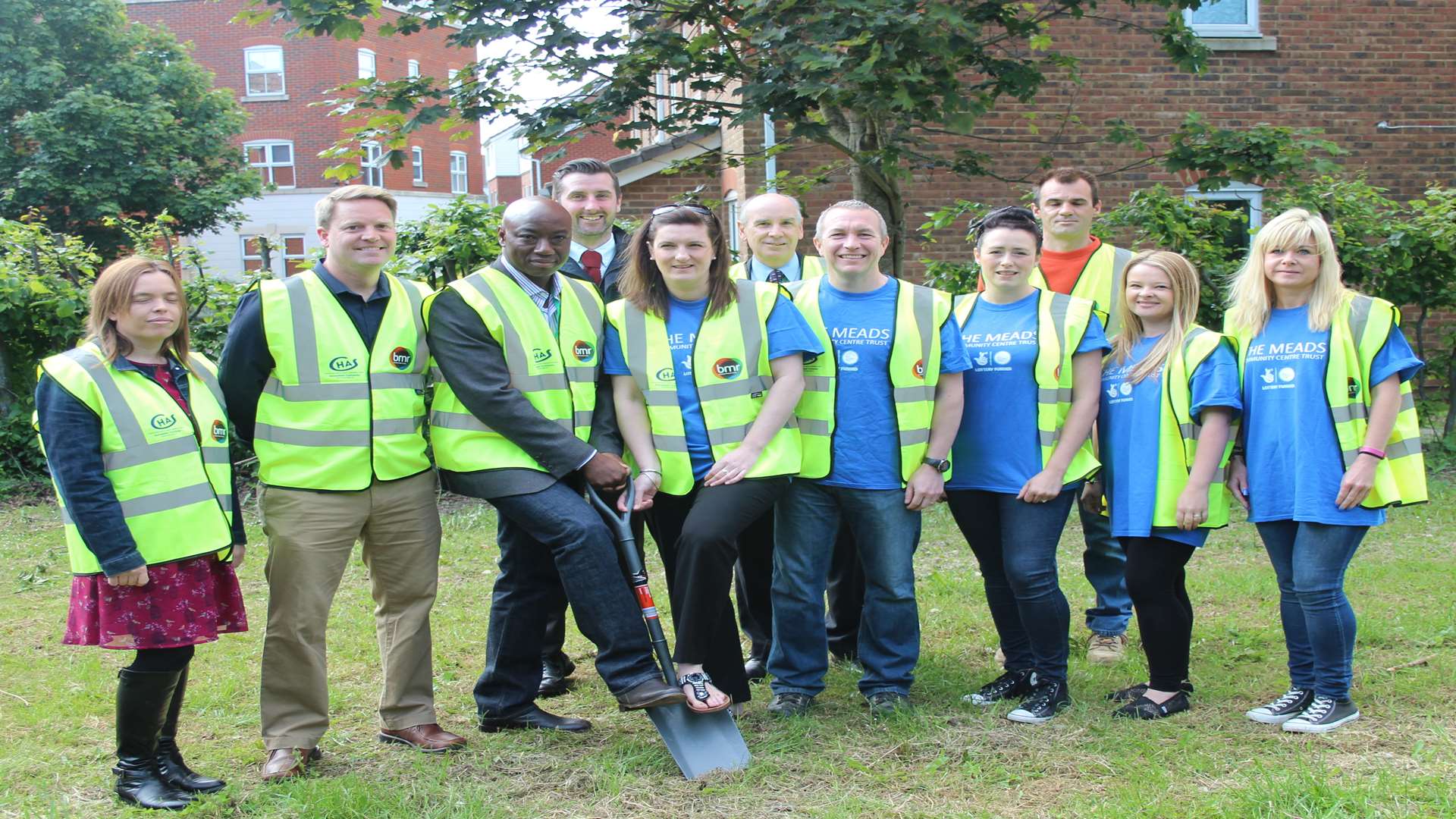 Members of the Meads Community Trust and others at the centre's turf-cutting ceremony earlier this year.