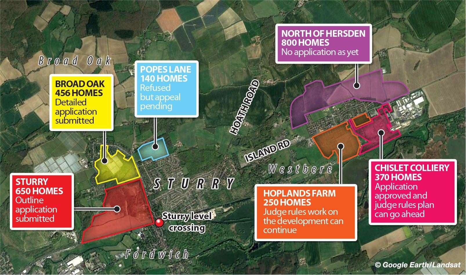 A map showing the various housing developments proposed around the Sturry area (14464648)