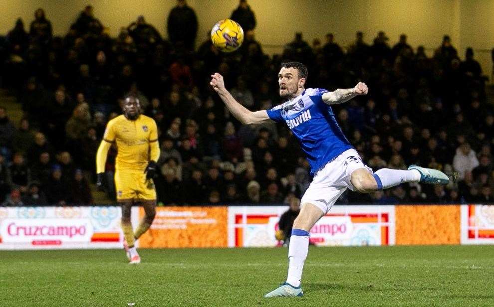 Scott Malone fires in the winner for Gillingham against Sutton United at Priestfield Picture: @Julian_KPI