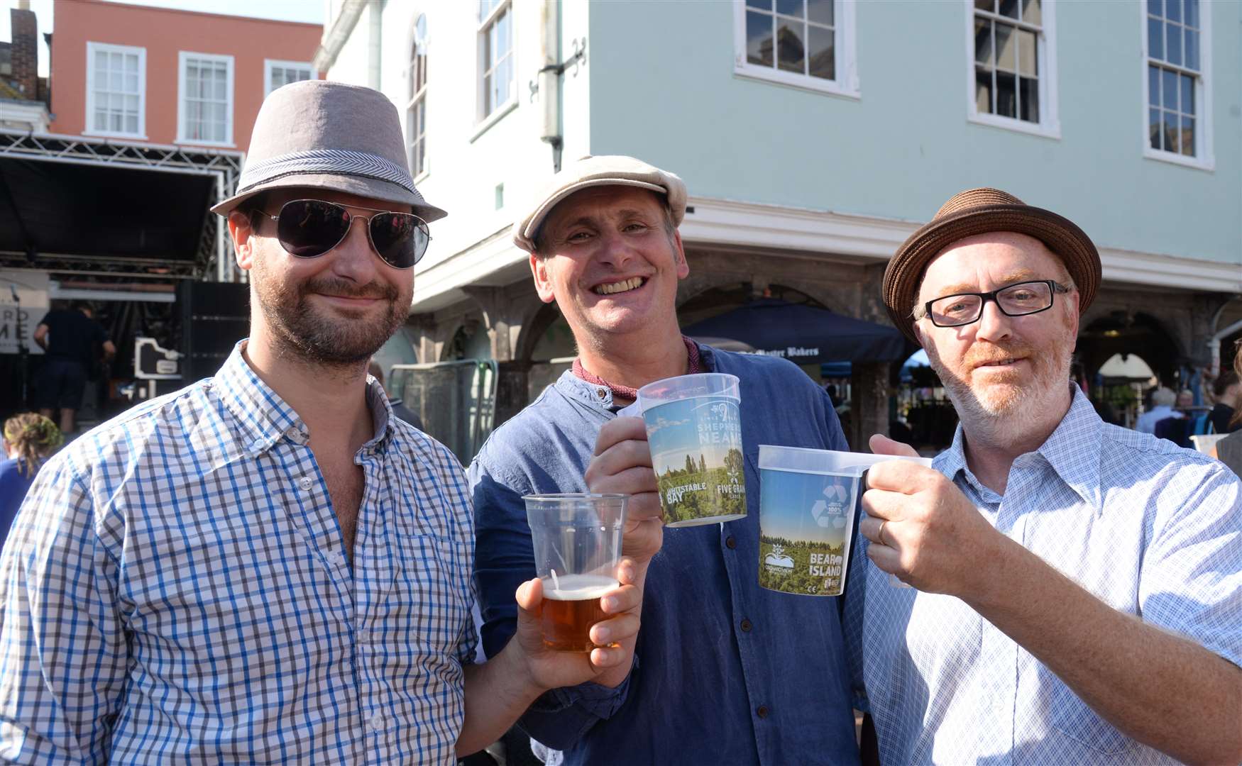 Andrew Hedges, Bill Redfern and Martin Virgo of Gypskazz enjoying last year's Faversham Hop Festival Picture: Chris Davey