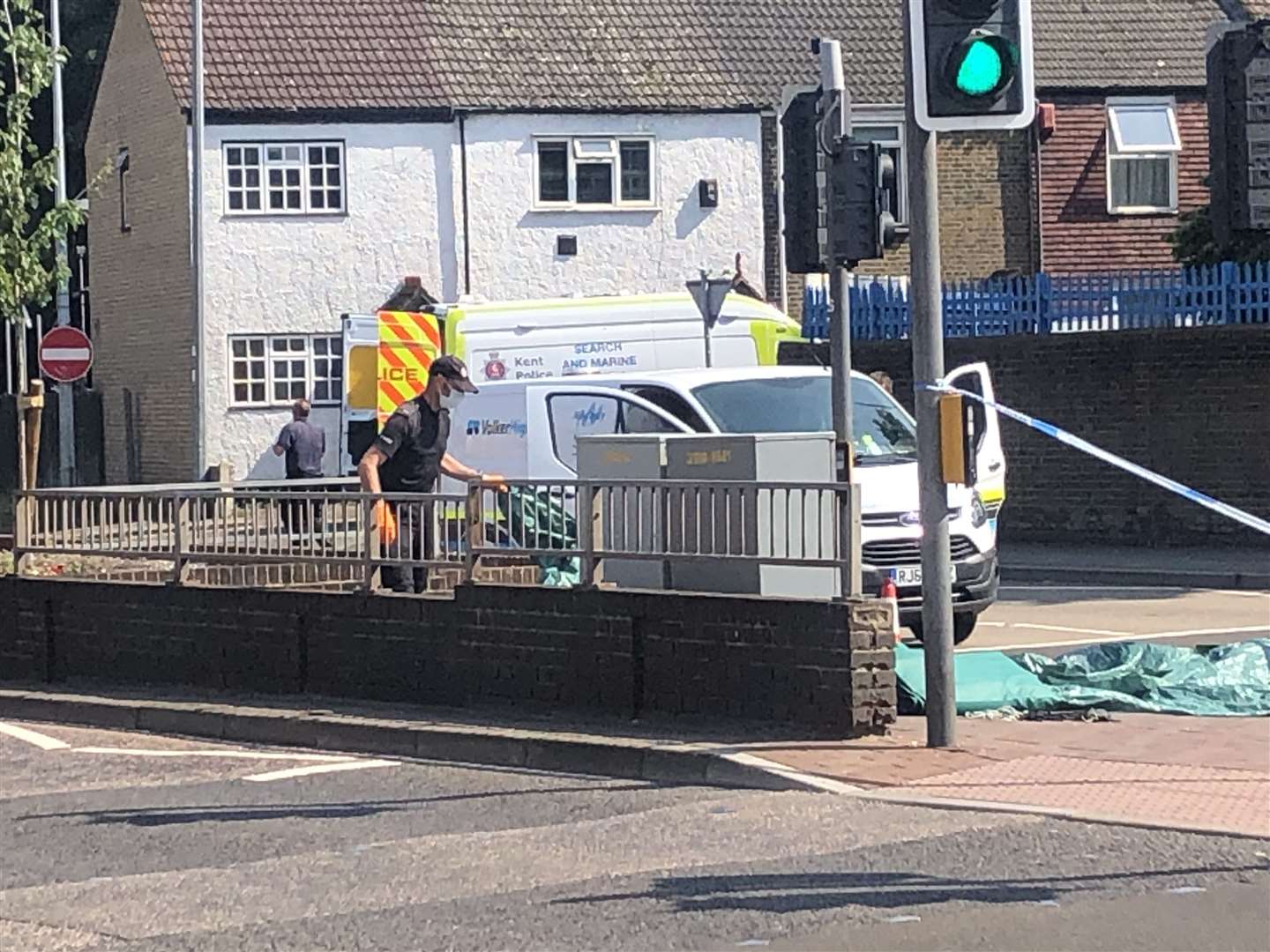 Police at the scene of the accident in New Road, Chatham