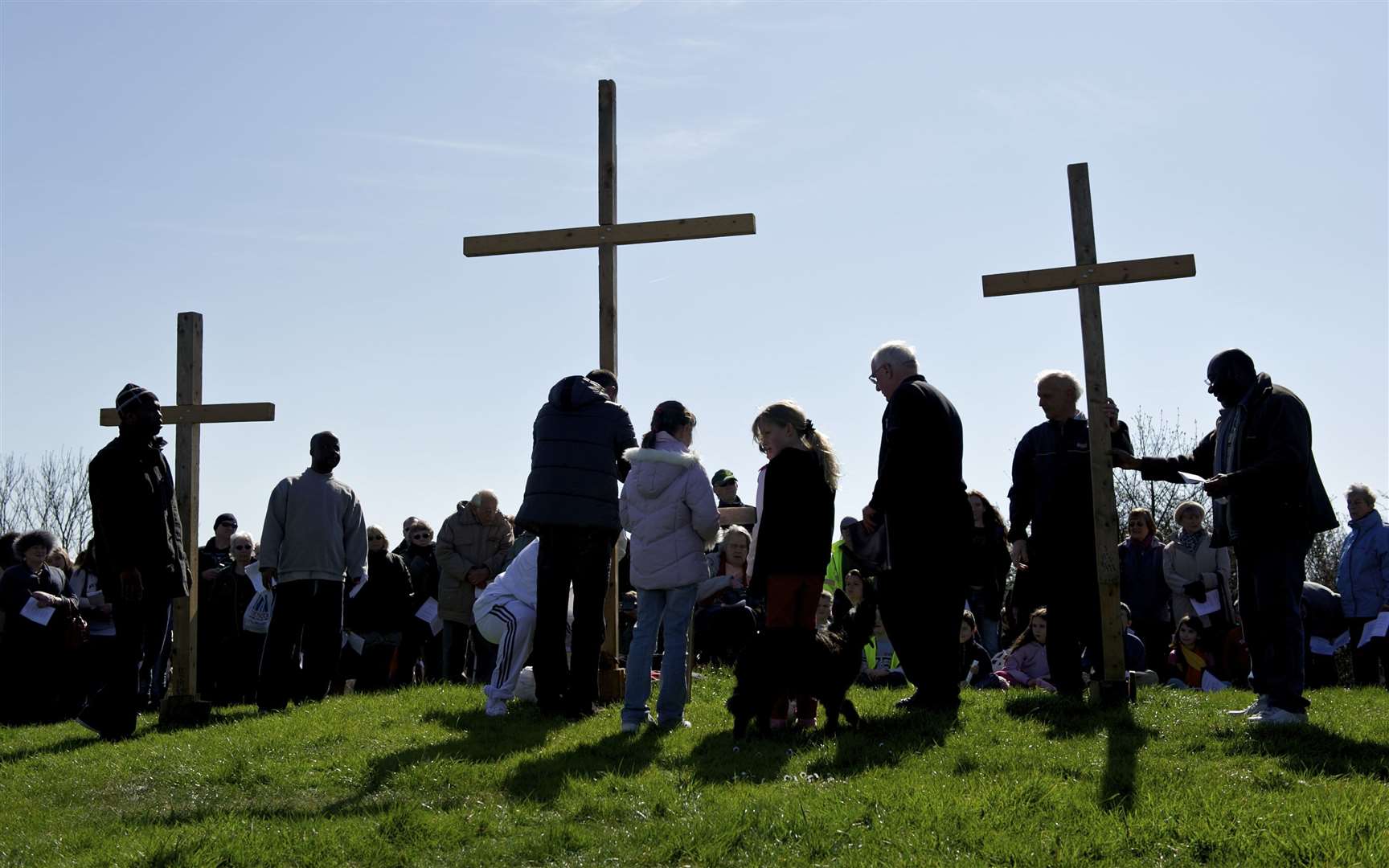 The crosses are raised on Bunny Bank at the Annual Churches Together in Sheppey Procession of Witness in 2012