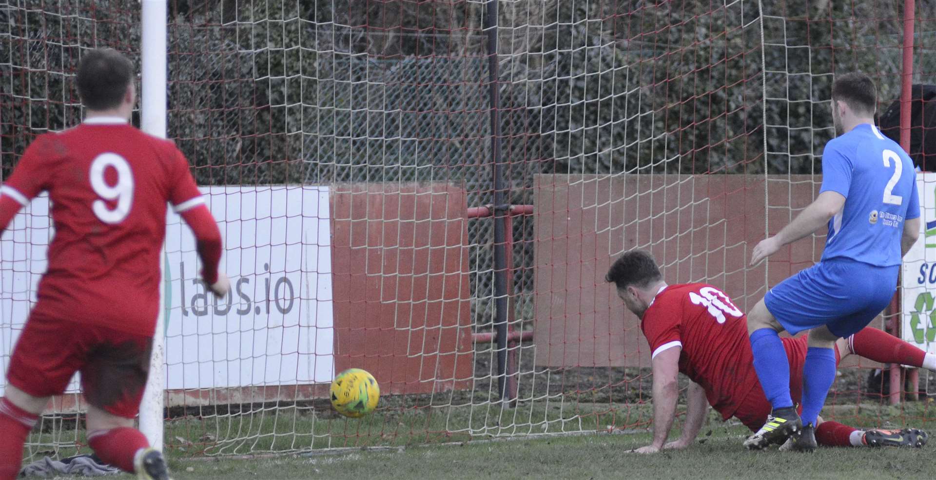 Frannie Collin forces home Hythe's equaliser against Herne Bay on Saturday Picture: Paul Amos