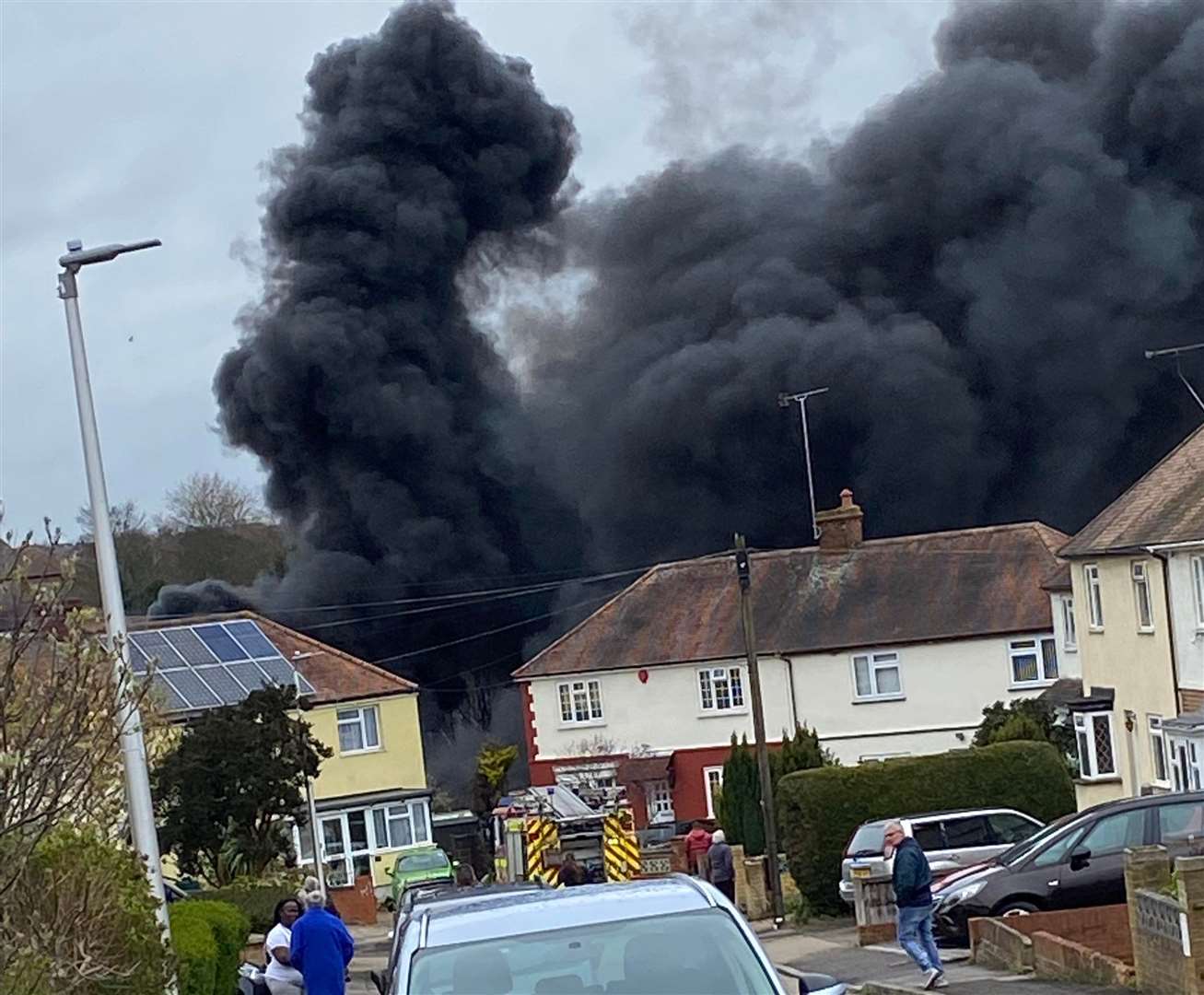 Huge plumes of black smoke from the fire in Cedar Road, Strood. Picture: Kieran Murphy