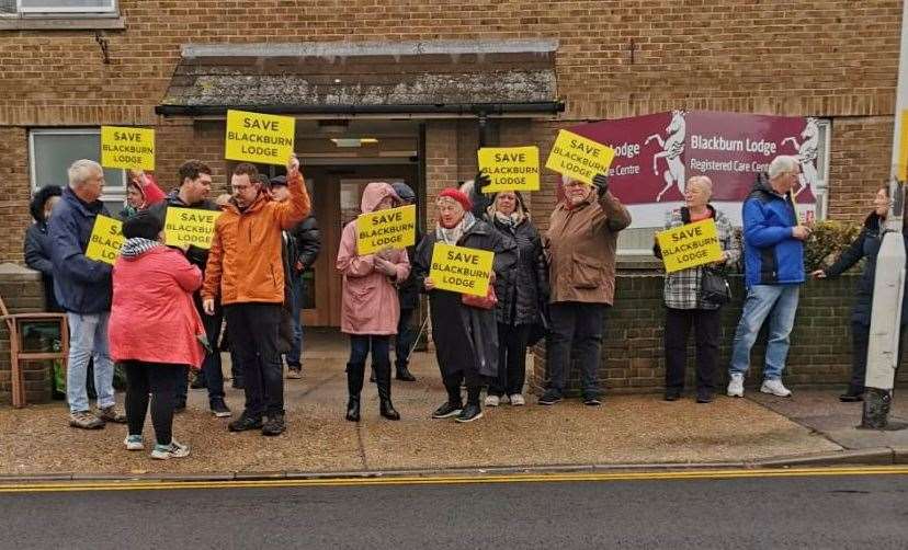 People protesting about the sudden closure of Blackburn Lodge care home in Sheerness