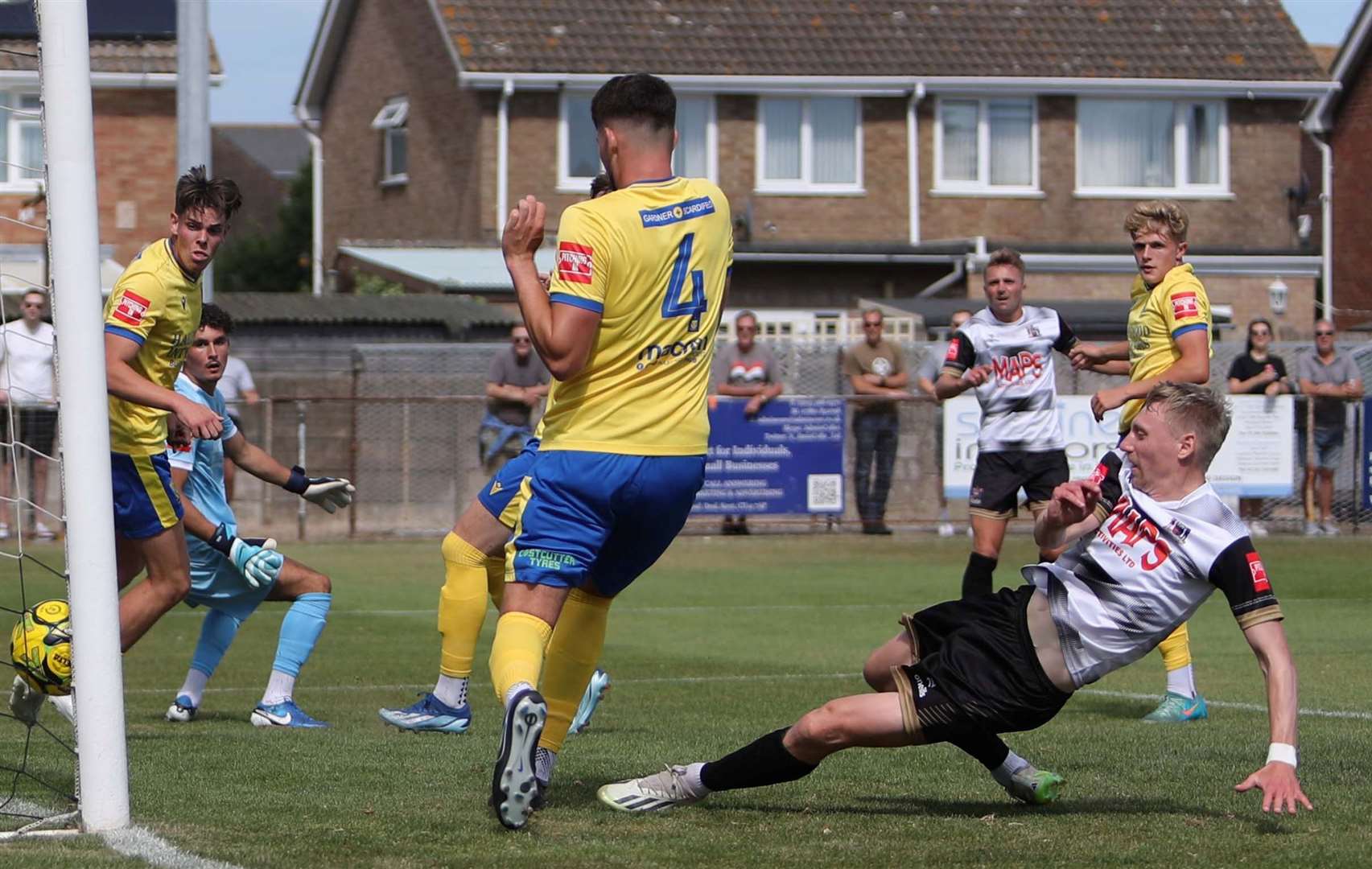 Ben Chapman gives Deal Town a dream start after 16 minutes in their Isthmian South East season-opening 3-1 home win over Lancing. Picture: Paul Willmott