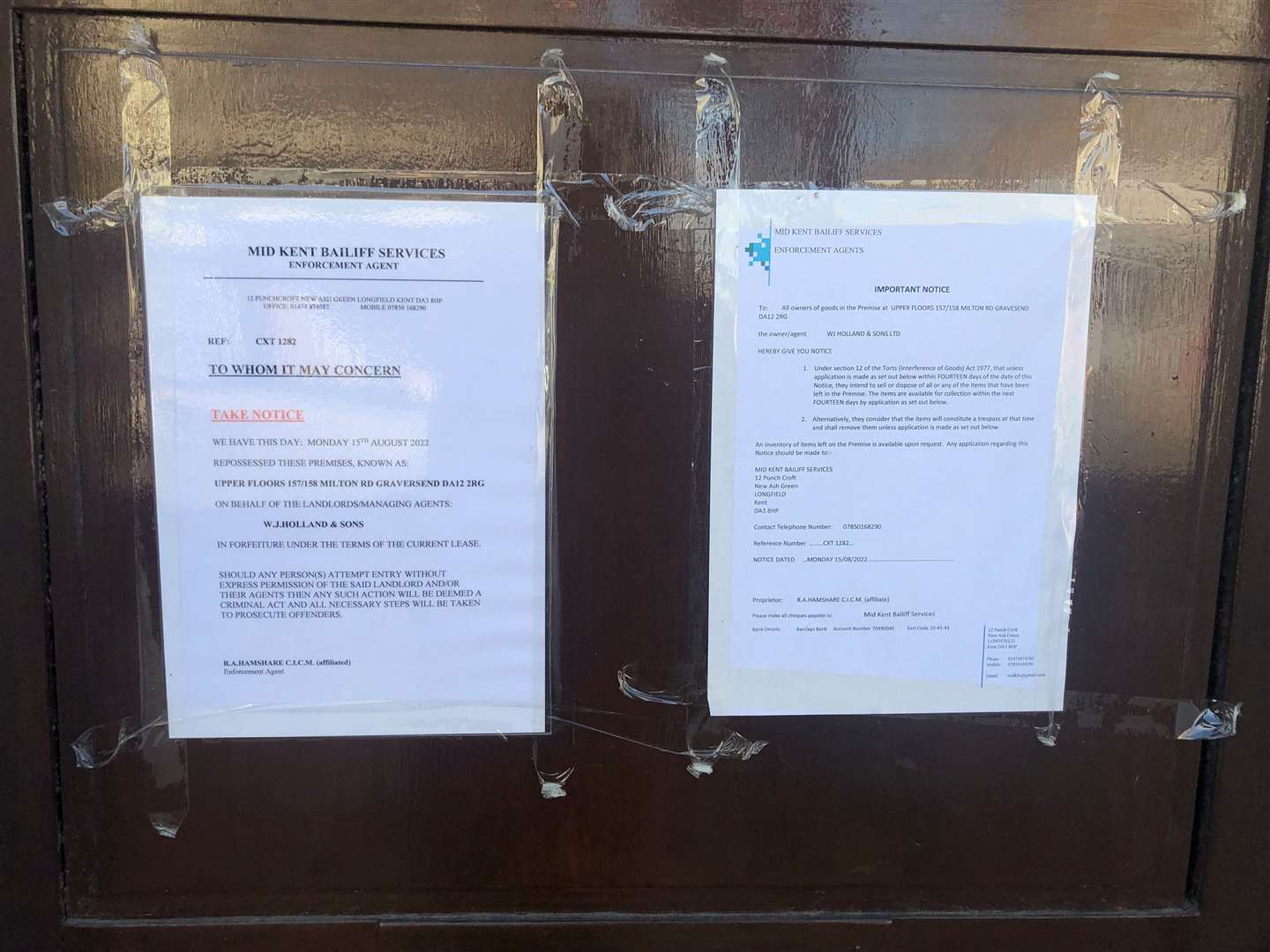 Repossession notices were posted on the doors in August 2022