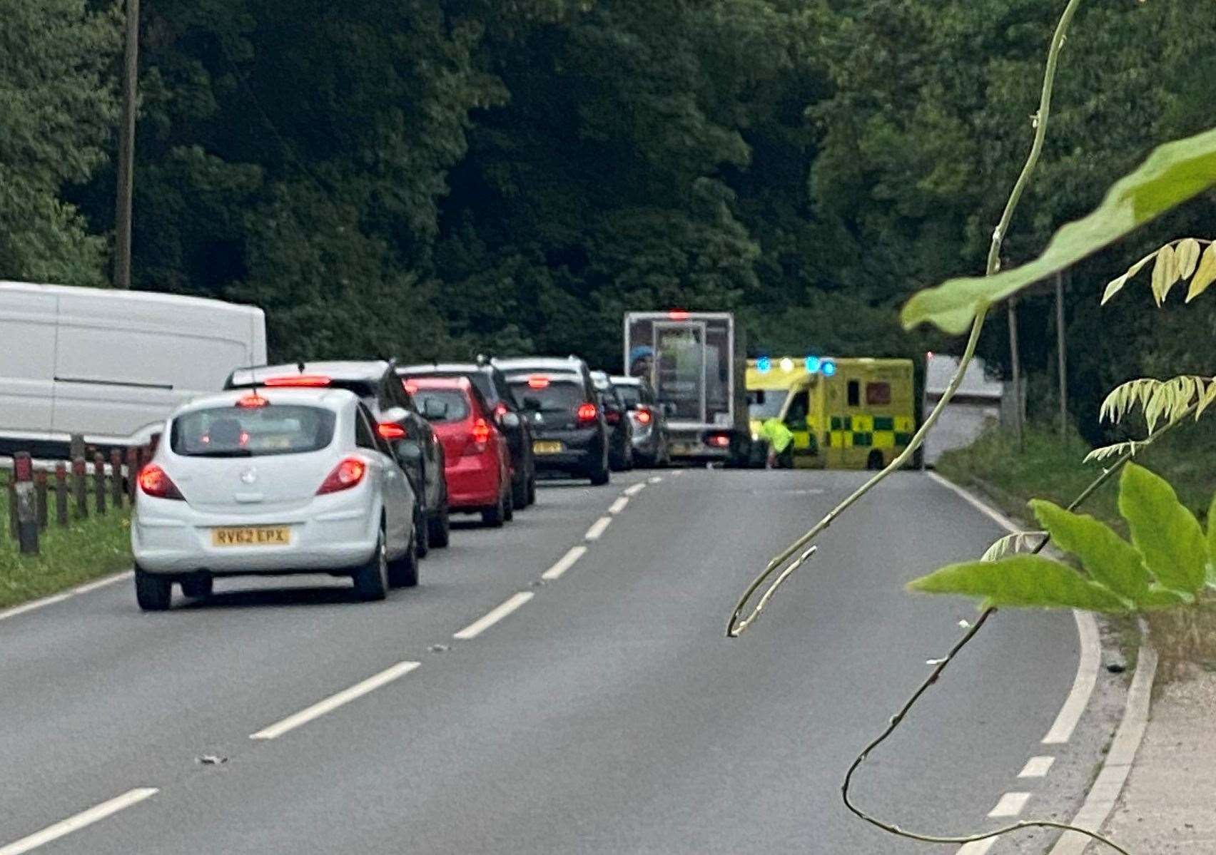 There are queues after a crash on the A2 London Road in Norton near Faversham. Picture: Scott Sinden