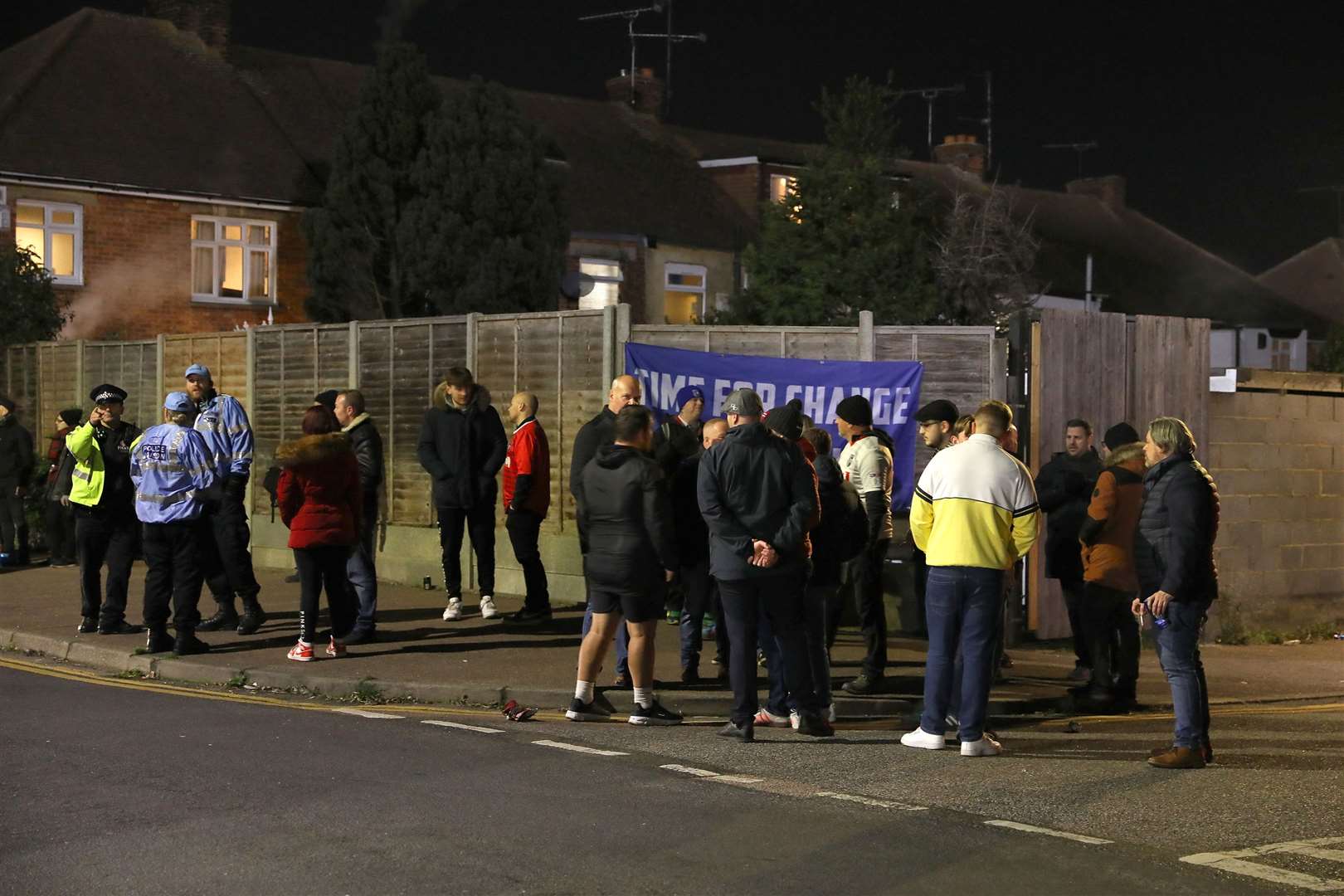 Before kick off there were some fans protesting against chairman Paul Scally