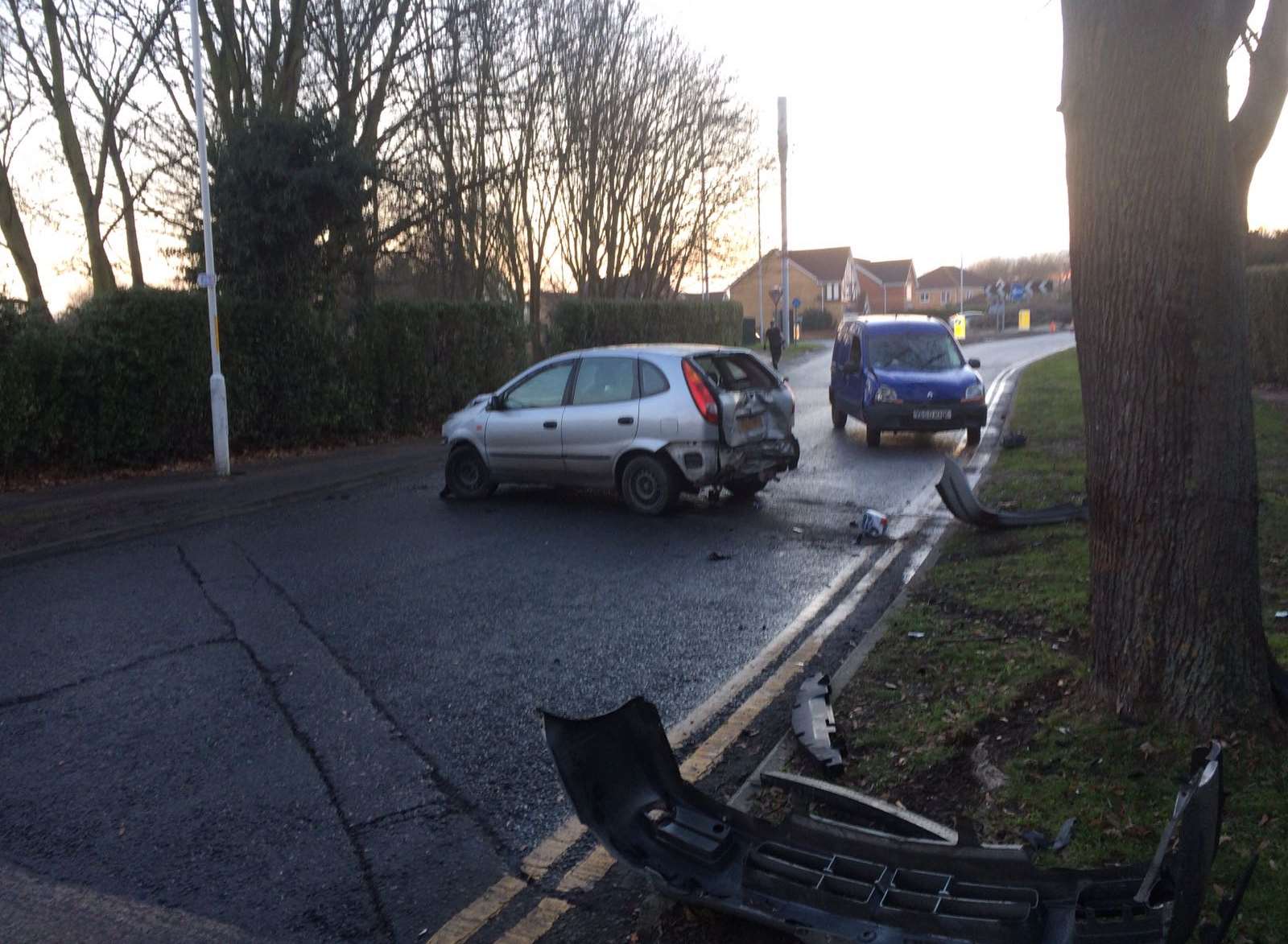 The crash left debris strewn across the road