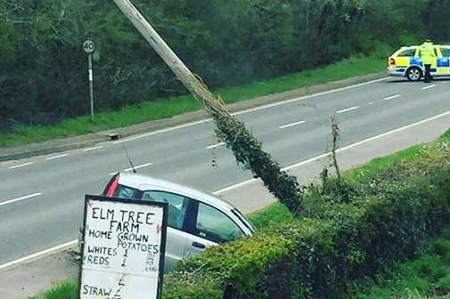 The driver crashed on A20 in Sellindge. Pic: Richard Setterfield.