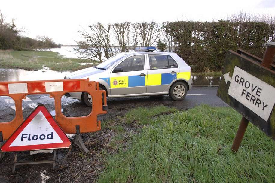 Some roads in Kent, including to Grove Ferry, have been cut off by flooding. Picture: Chris Davey