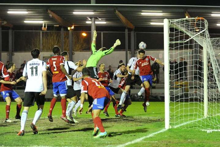 Dartford go close from a corner Picture: Simon Hildrew