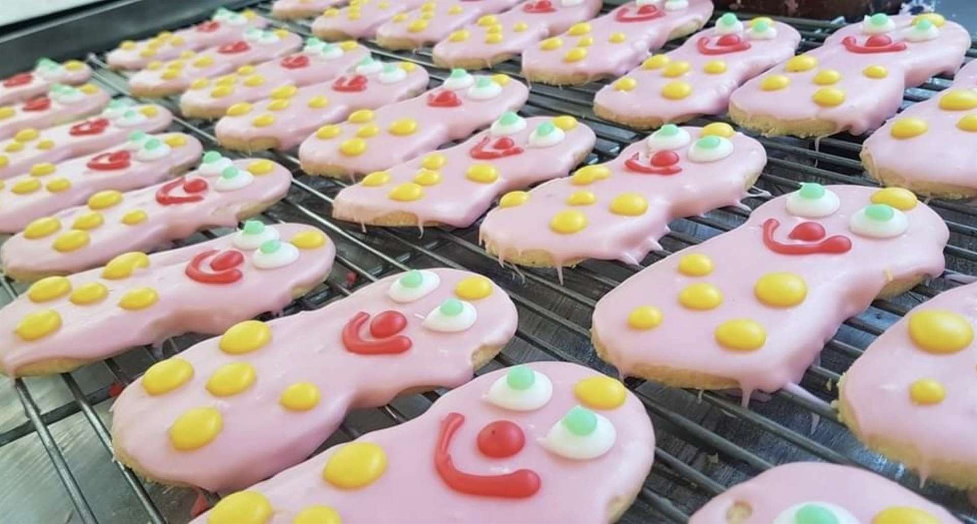 The fast-selling Mr Blobby biscuits from Vanes in Dover