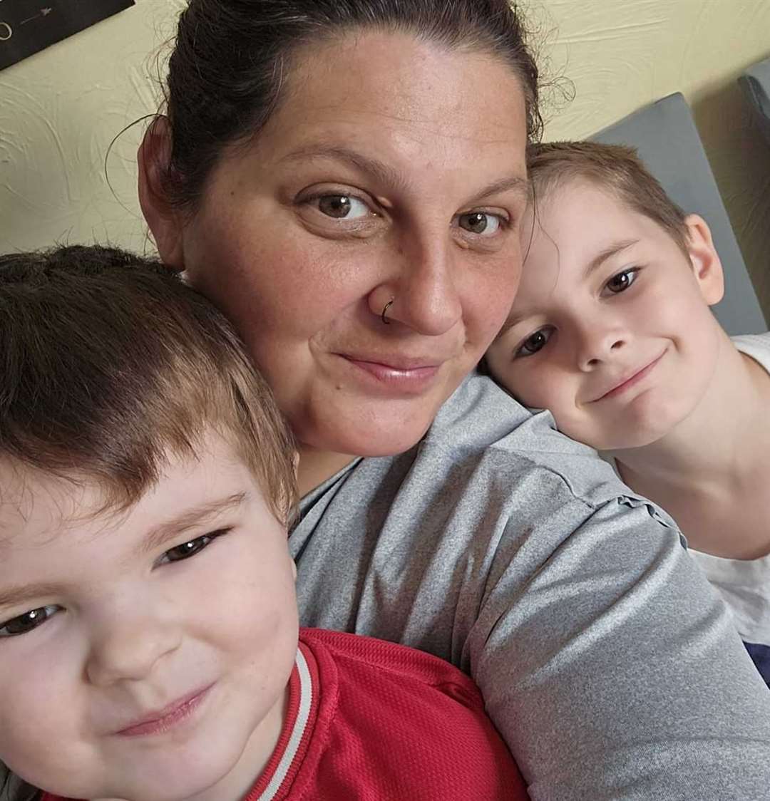 Lynn with her two youngest boys, Ronan (left) aged three and Joey aged nine