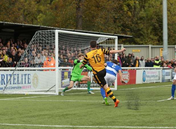 Alex Flisher scores Maidstone's winner Picture: Martin Apps