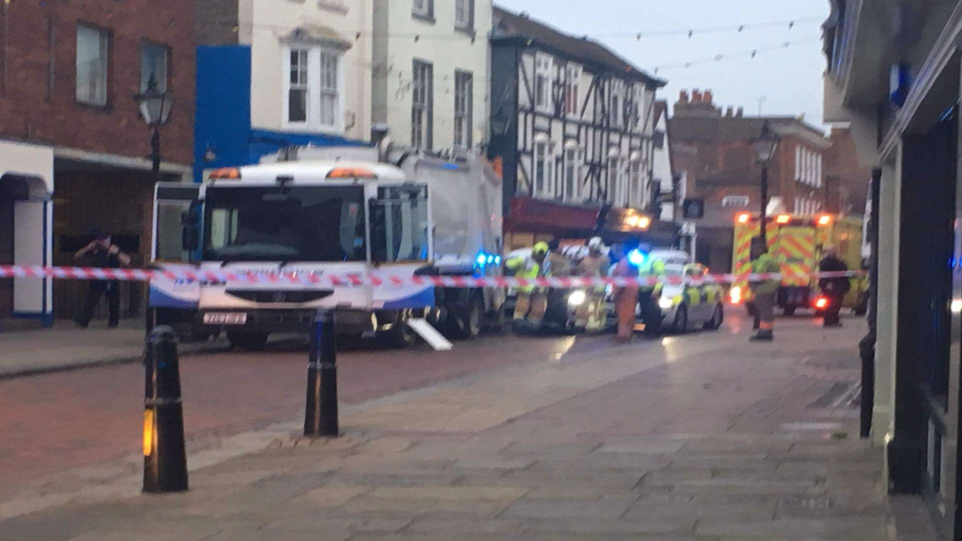 The high street was blocked while the man was rescued.