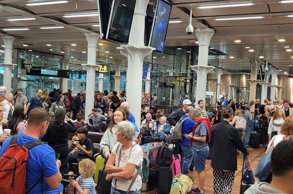 The departures area at St Pancras International in London is packed amid ongoing major disruption to Eurostar services. Picture: Adam Thorpe